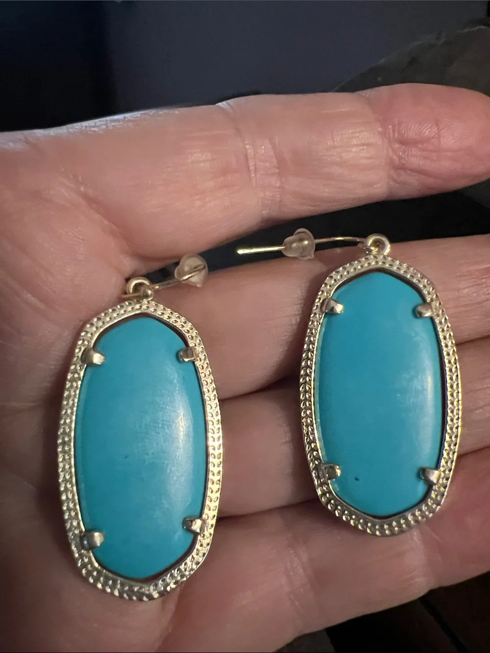 Kendra ScottTurquoise Color Oval Drop Earrings in Gold Tone